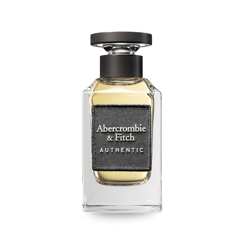 A close-up shot of a bottle of Abercrombie & Fitch Authentic fragrance for men.
