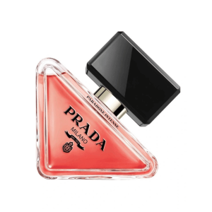 The distinctive triangular bottle of Prada Paradoxe Intense perfume.