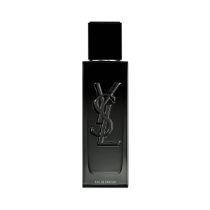 A black bottle of Yves Saint Laurent Myslf Eau de Parfum with the YSL logo embossed on the front.