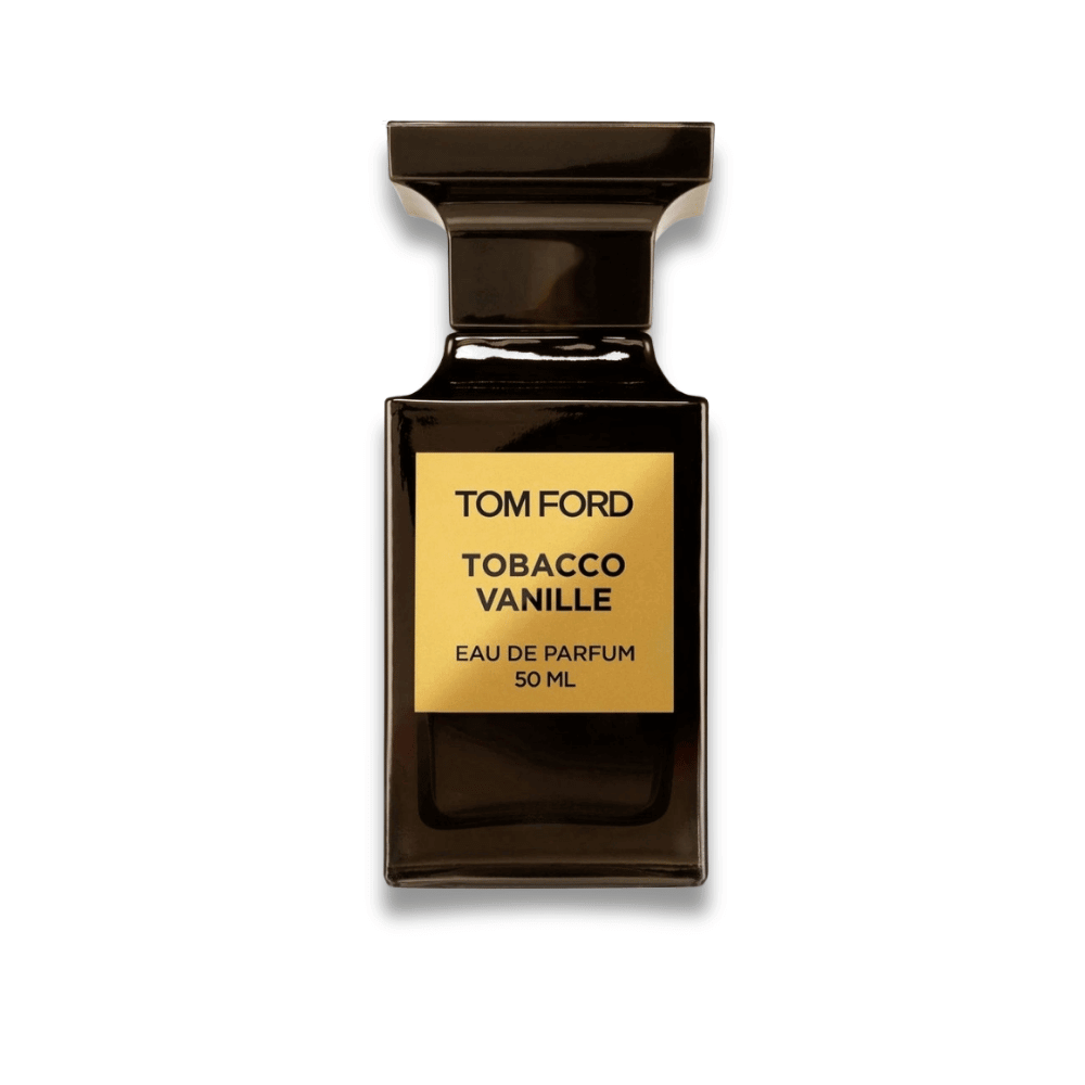 Tom Ford Tobacco Vanille Eau de Parfum 50ml bottle in sleek dark glass with a gold label, displayed on a clean white background.