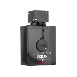 Armaf Club De Nuit Urban Man Elixir bottle – sleek black square design with chain detail and bold masculine styling.