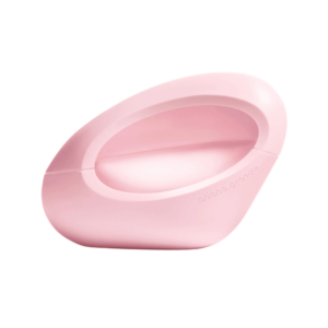 Ariana Grande Mod Blush Eau de Parfum bottle in its signature pink, sculptural oval-shaped design.