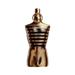 Jean Paul Gaultier Le Male Elixir Parfum bottle in metallic gold torso design for men