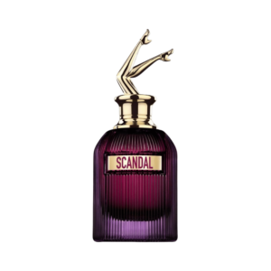 Jean Paul Gaultier Scandal Intense perfume bottle with gold legs cap and deep purple glass
