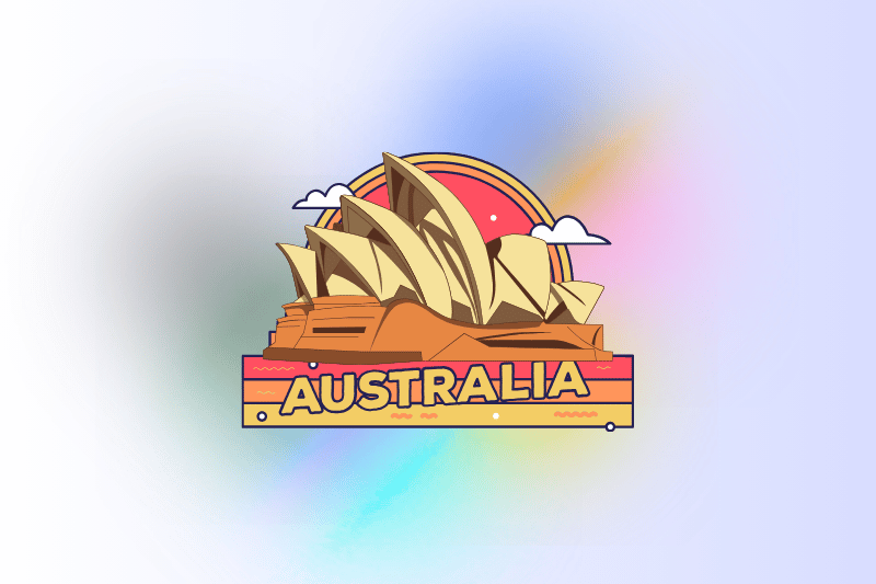 Colorful Illustration of the Sydney Opera House with a Sunset Background and the Word Australia in Bold Lettering Below   100 Authentic Fragrance  Australia Wide Shipping   100 Authentic Fragrance  Australia Wide Shipping