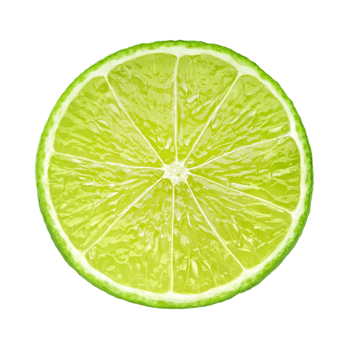 Cross-section of a bright green lime showing juicy segments and central pith.